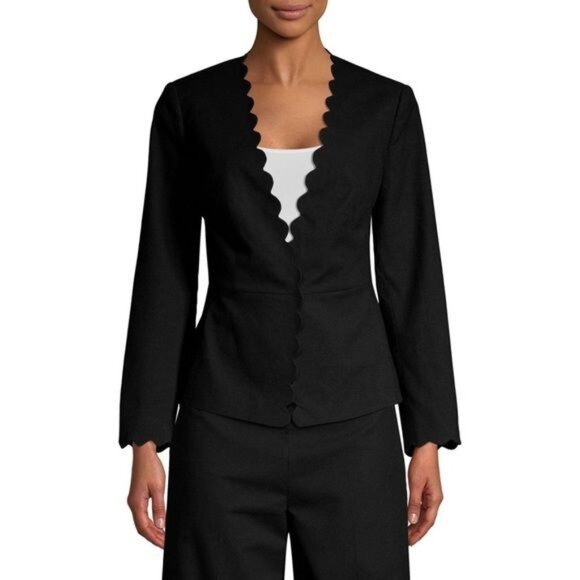 Rebecca Taylor Scalloped Blazer 6 Jacket Suit Black Long Sleeve Top Peplum Small - Picture 5 of 12